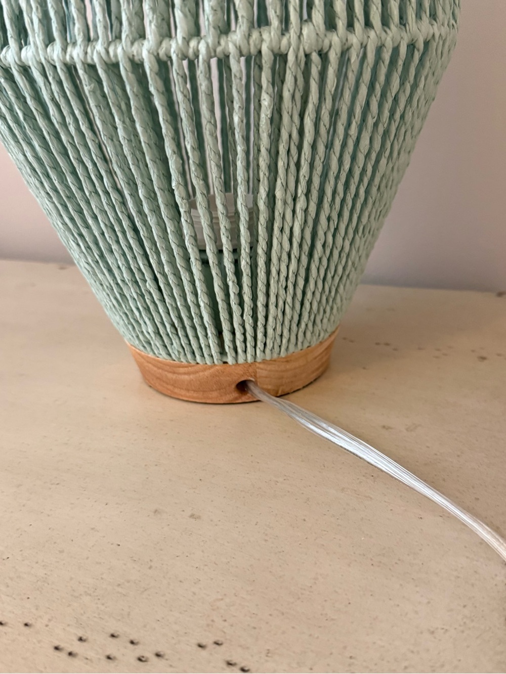 Mint Green Woven Rope Table Lamp Boho Coastal Accent Lamp Wood Base - Picture 3 of 7